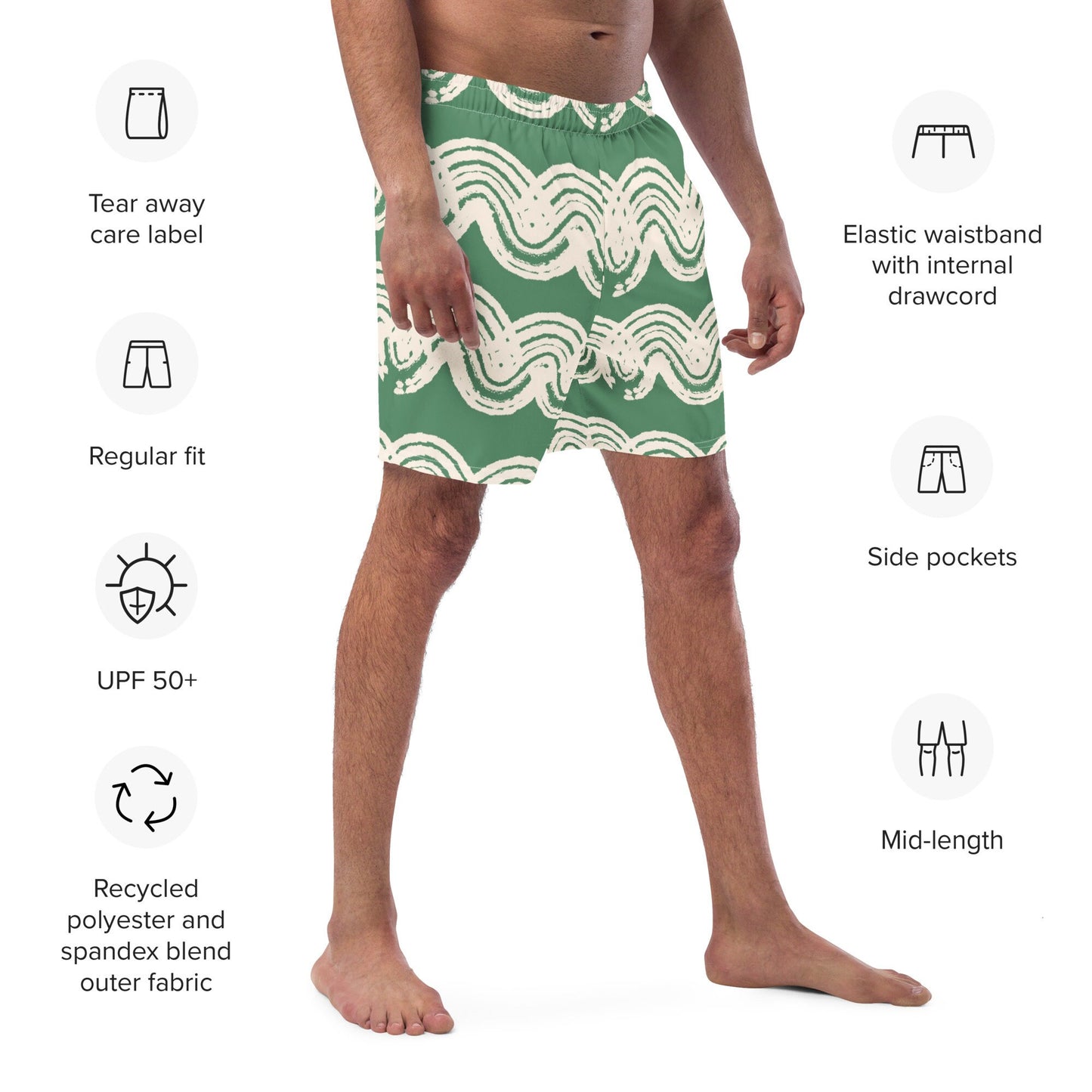 Green Matcha Swirl Men&#39;s swim trunks