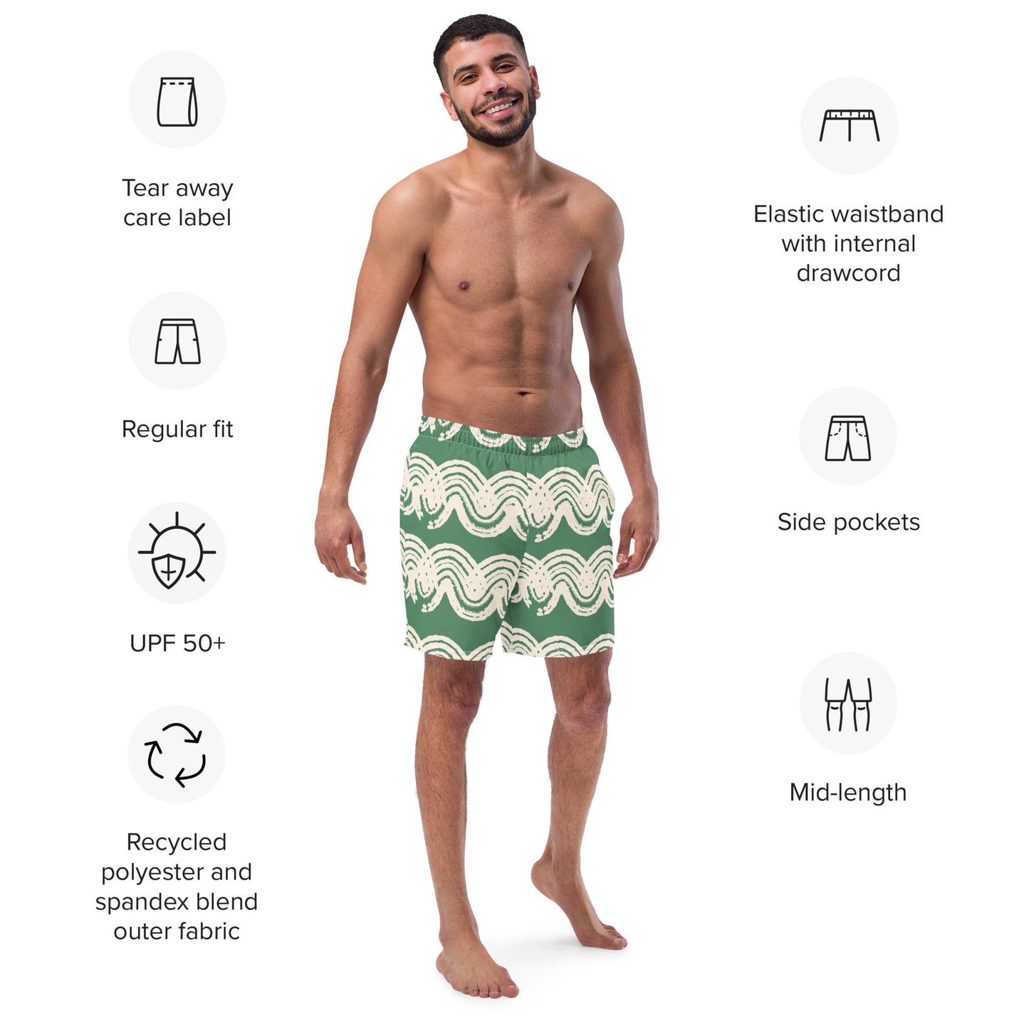 Green Matcha Swirl Men&#39;s swim trunks