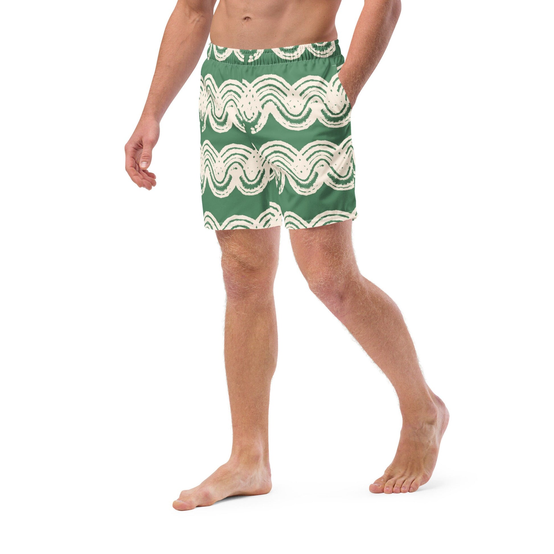 Green Matcha Swirl Men&#39;s swim trunks