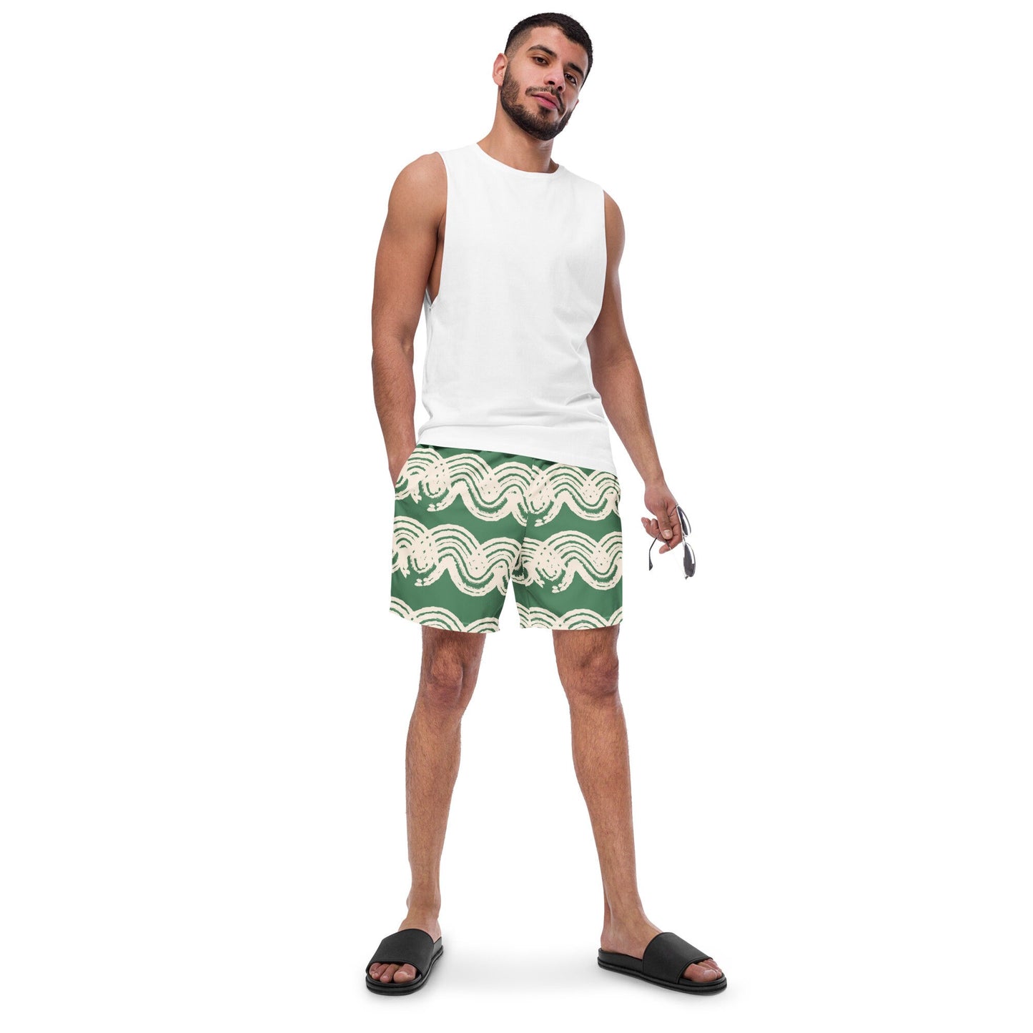 Green Matcha Swirl Men&#39;s swim trunks