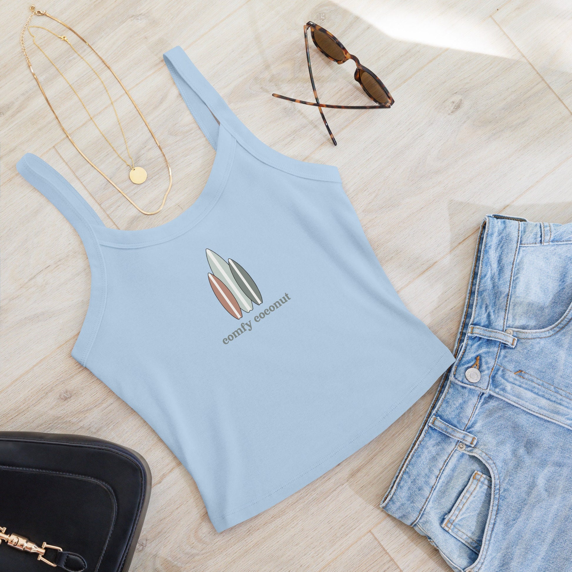 Comfy Coconut Surfboard Ribbed Tank Top