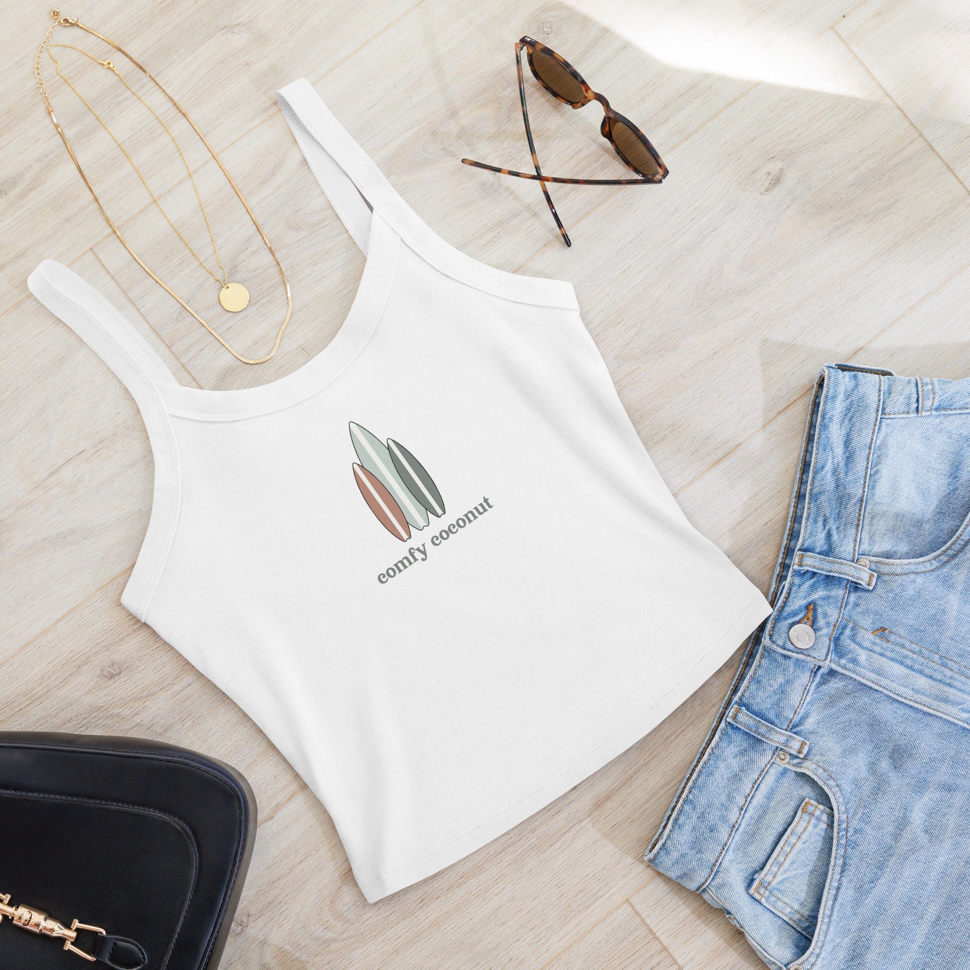 Comfy Coconut Surfboard Ribbed Tank Top